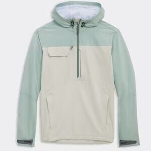 Vineyard Vines Harbor Half-Zip Hooded Windbreaker in Beige / Green Size Medium